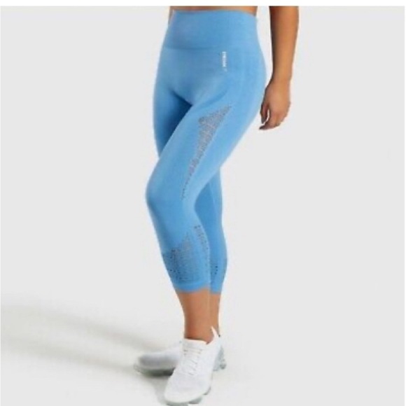 π¦ Gymshark Energy+ Seamless Cropped Leggings in Blue - Sz Small - EUC - Picture 1 of 11
